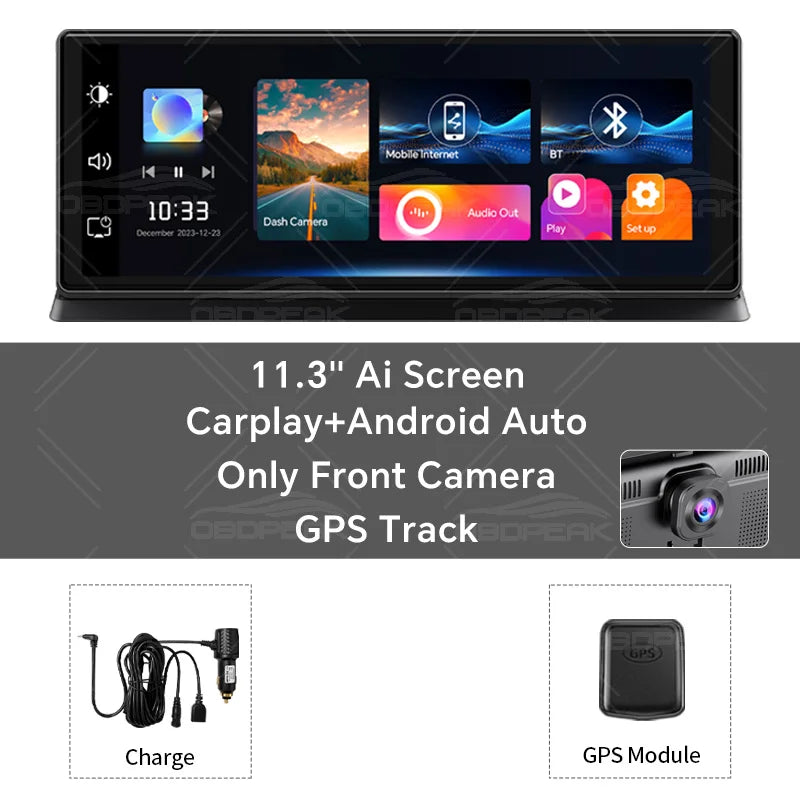 K2 Pro 11.3" Car DVR 4K Camera Wireless Carplay Android auto Ai Screen Dash Cam Dual Len Video Recorder GPS Navigation Dashboard