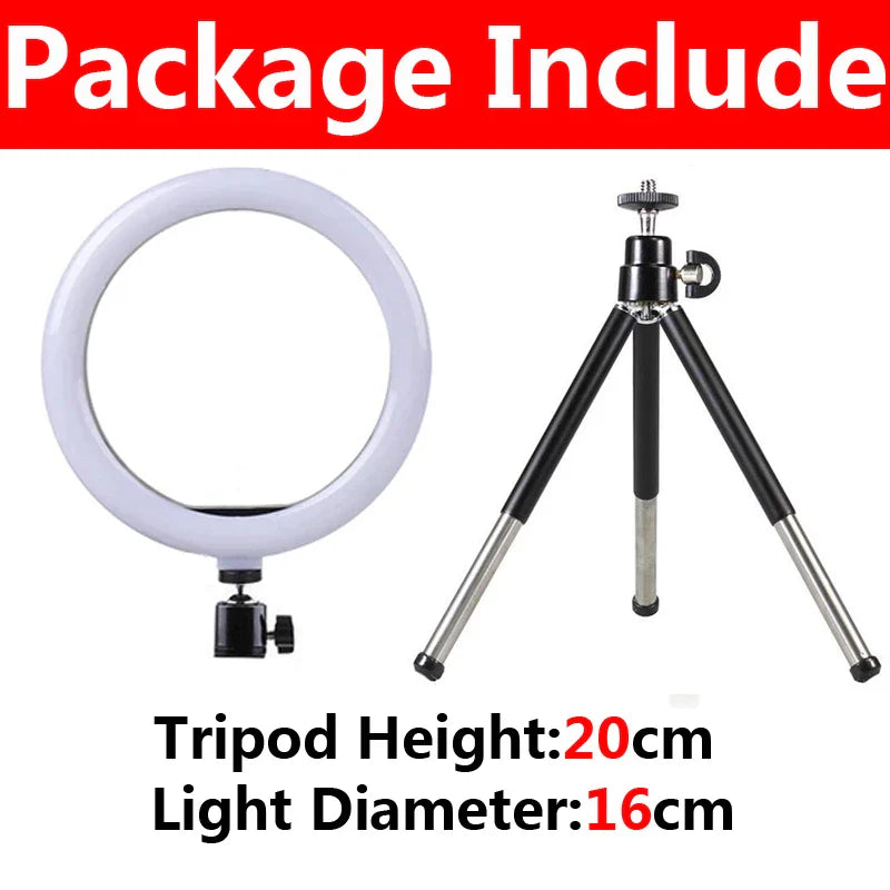 LED Photography RingLight 3 Modes Dimmable Selfie Ring Light With Tripod & Phone Stand For TikTok Video Live Makeup Fill Lamp