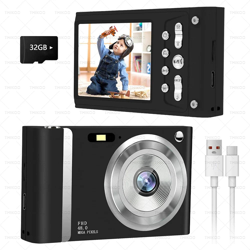 HD 48MP Digital Camera with 2.8" Large Screen Camcorder Camera Children Camera 16x Zoom Anti Shake Portable Small Cam with 32GB