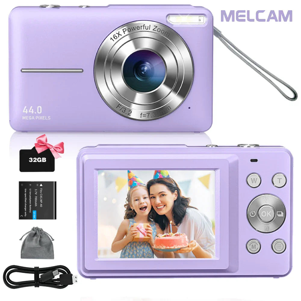 Digital Camera, FHD 1080P Camera, Point and Shoot Camera with 16X Zoom Anti Shake, Compact Small Camera for Boys Girls, Purple