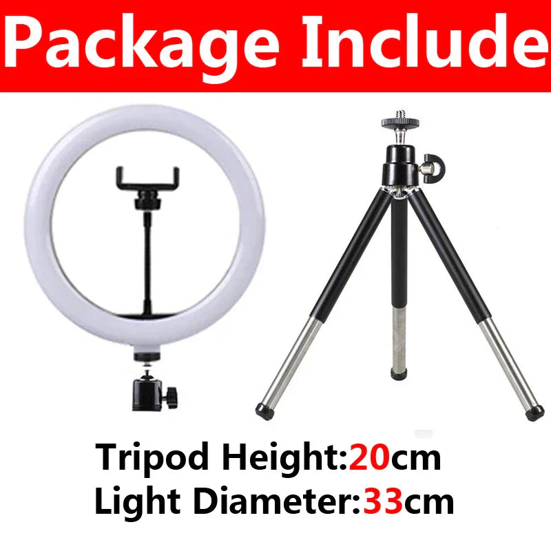 LED Photography RingLight 3 Modes Dimmable Selfie Ring Light With Tripod & Phone Stand For TikTok Video Live Makeup Fill Lamp