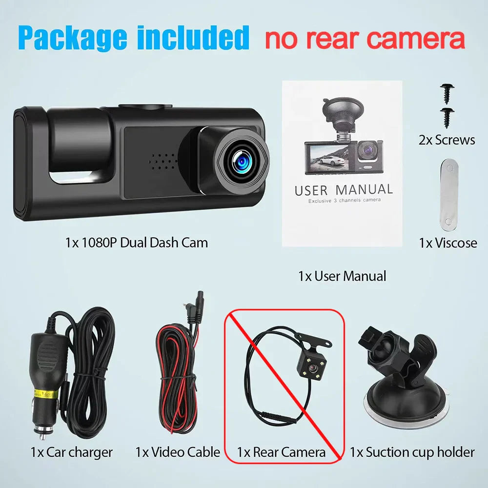 3 Channel Dash Cam for Car Front And Rear Camera 1080P Video Recorder Dashcam Black Box Car DVR Rear View Camera car accessory