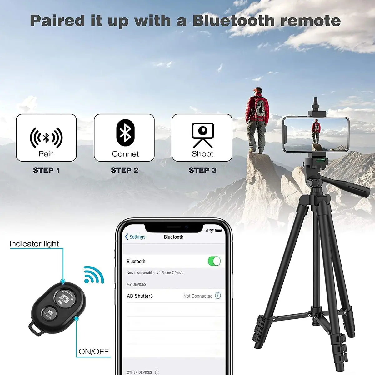 3120 Tripod for Phone Lightweight Camera Tripods Stand with Bluetooth Selfie Remote Phone Holder for Youtube Video Photography