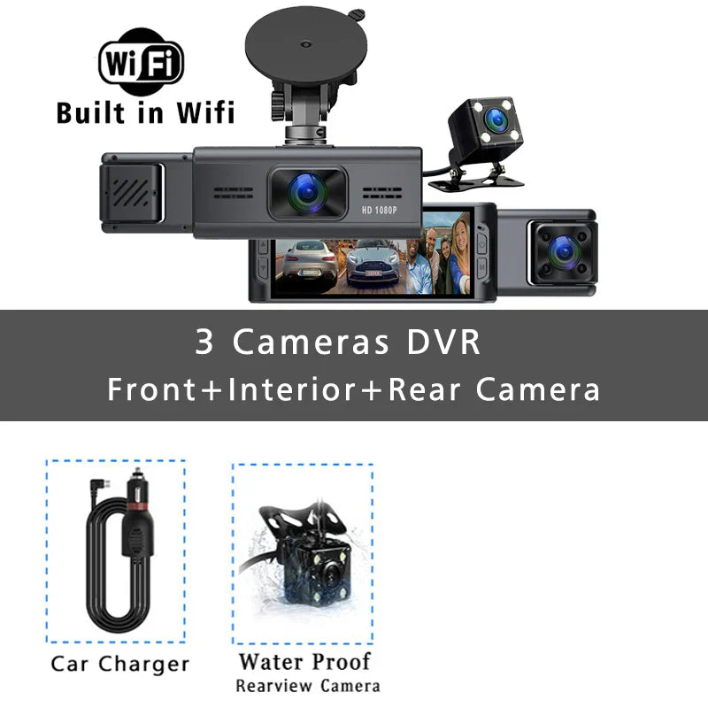 Wifi 3 Channel Car DVR 1080P Dash Camera Three Lens Dashcam Vehicle Video Dash Cam Drive Recorder Interior Mini Dvrs Black Box