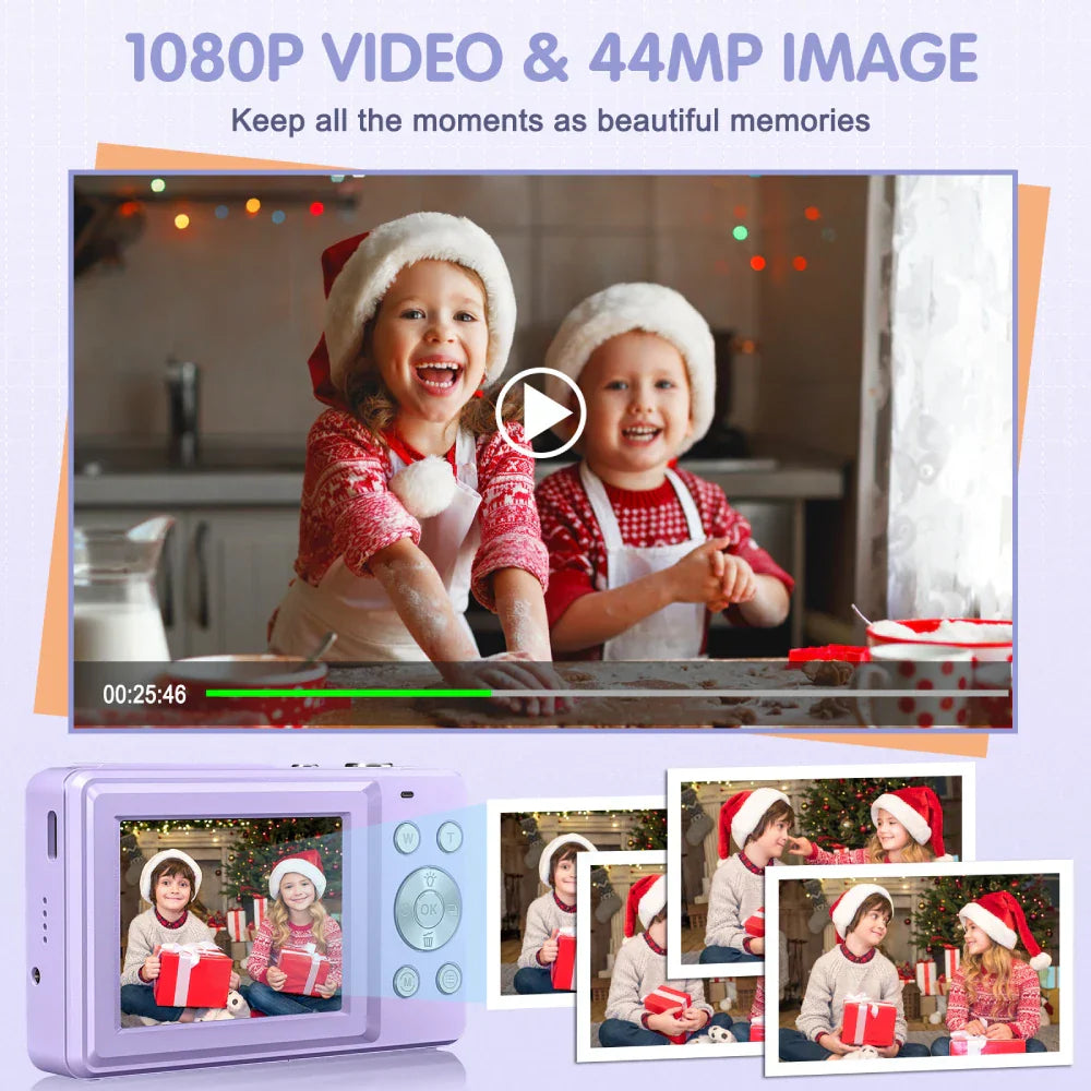 Digital Camera, FHD 1080P Camera, Point and Shoot Camera with 16X Zoom Anti Shake, Compact Small Camera for Boys Girls, Purple