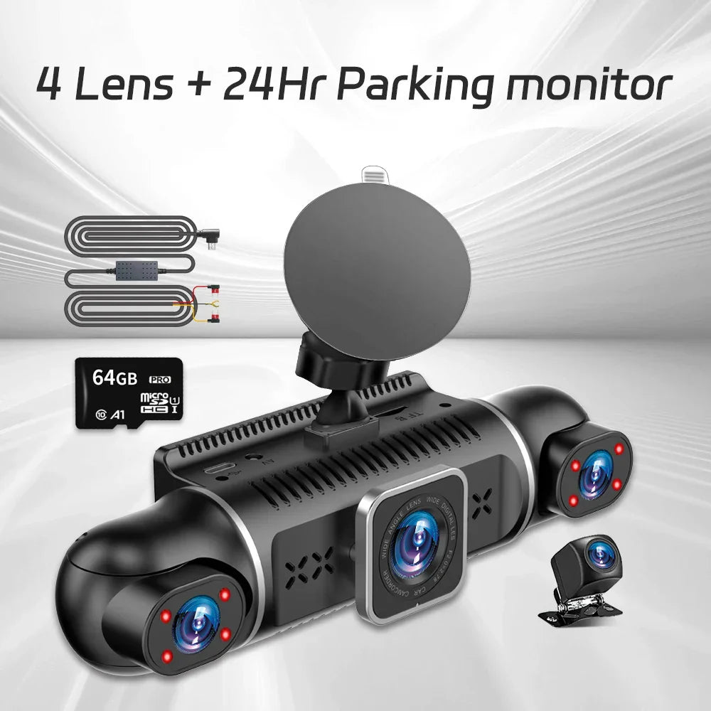 360 Degree Video Recording Free 64G 4*1080P Front+Left+Right+Rear HD Lens Car DVR Recorder Dash Cam WiFi GPS 24h Parking Monitor