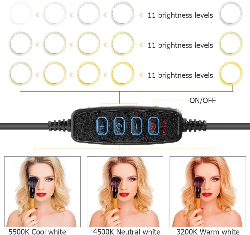 LED Photography RingLight 3 Modes Dimmable Selfie Ring Light With Tripod & Phone Stand For TikTok Video Live Makeup Fill Lamp