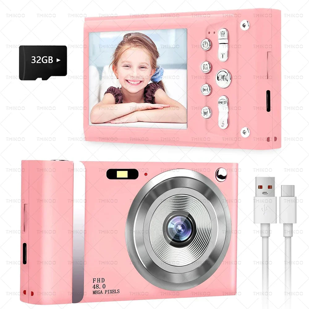 HD 48MP Digital Camera with 2.8" Large Screen Camcorder Camera Children Camera 16x Zoom Anti Shake Portable Small Cam with 32GB