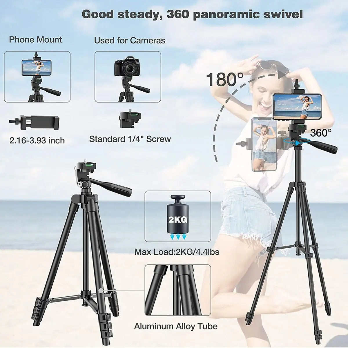 3120 Tripod for Phone Lightweight Camera Tripods Stand with Bluetooth Selfie Remote Phone Holder for Youtube Video Photography