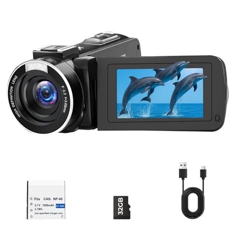 Camcorder Video Camera, Digital Camera 1080P 18X Digital Zoom Cam Corder with Fill Light, 3" 270° Rotatable Screen Webcam Anti